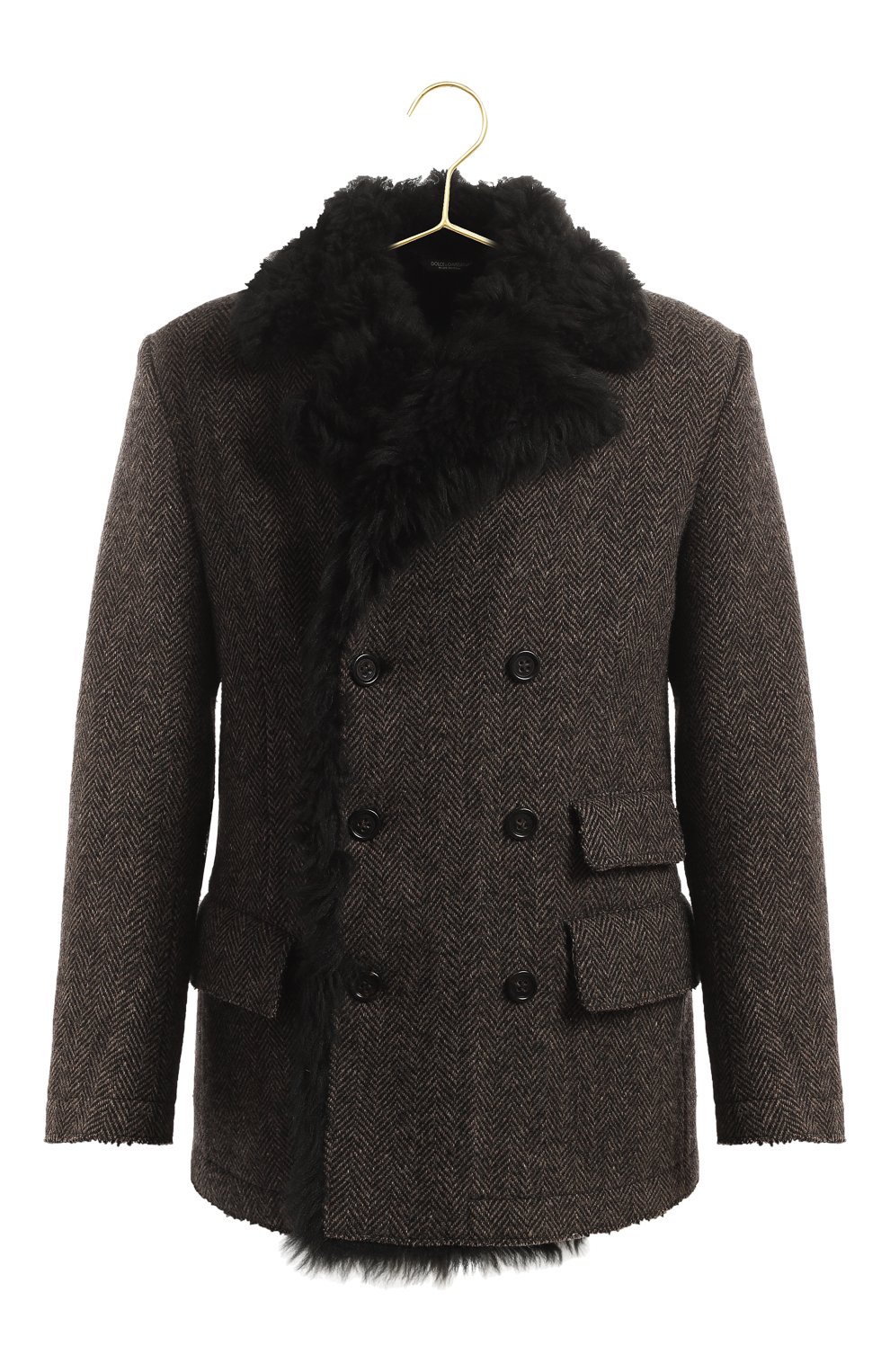 Шерстяное пальто с меховой отделкой | Dolce & Gabbana | Коричневый - 1