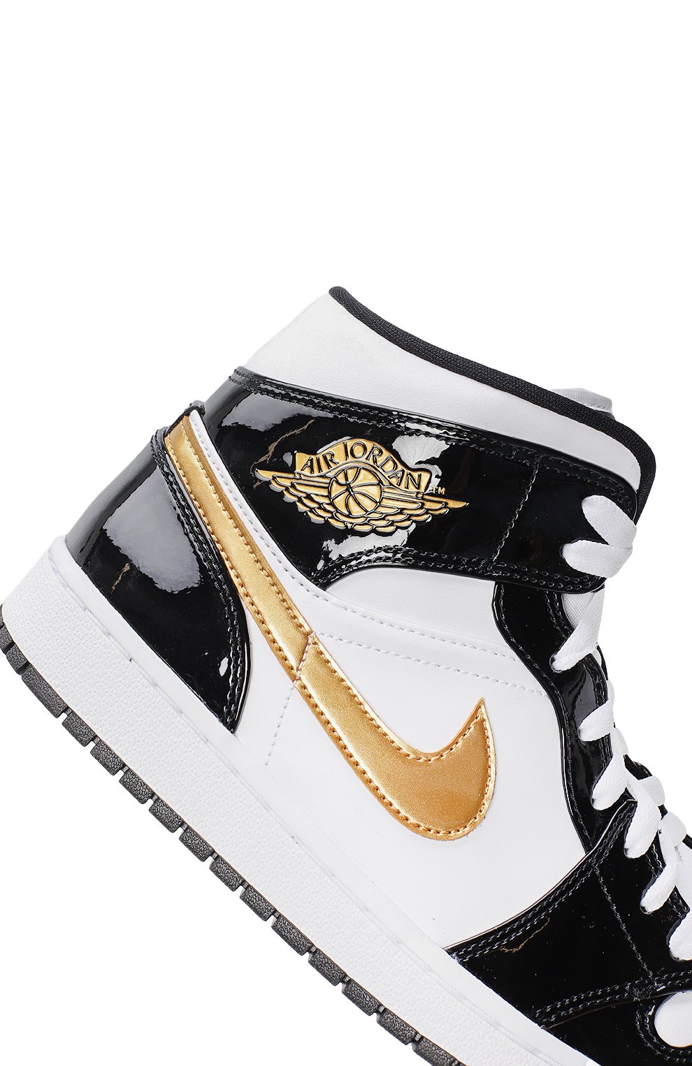 Кеды Air Jordan 1 Mid Patent Black White Gold | Nike | Чёрно-белый - 8