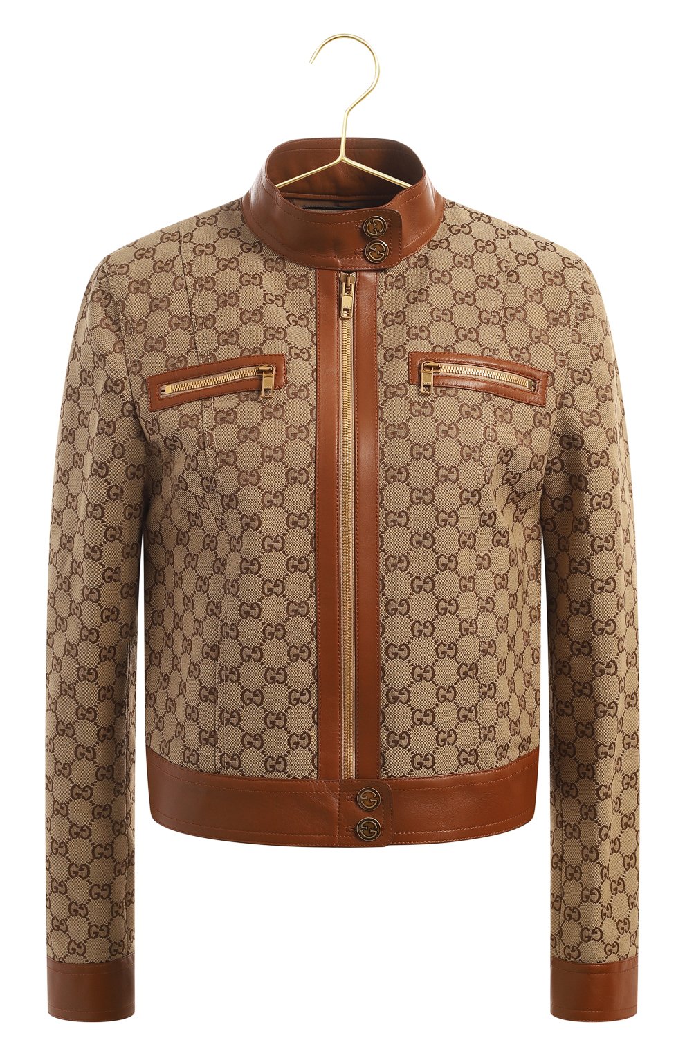 Хлопковая куртка с кожаной отделкой | Gucci | Бежевый - 1