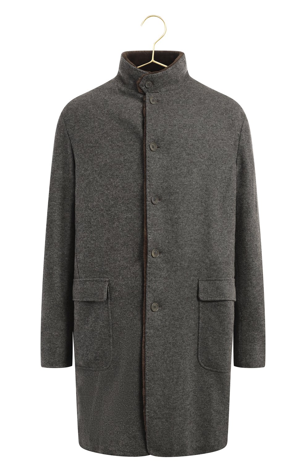 Кашемировое пальто с меховой подкладкой | Loro Piana | Серый - 1