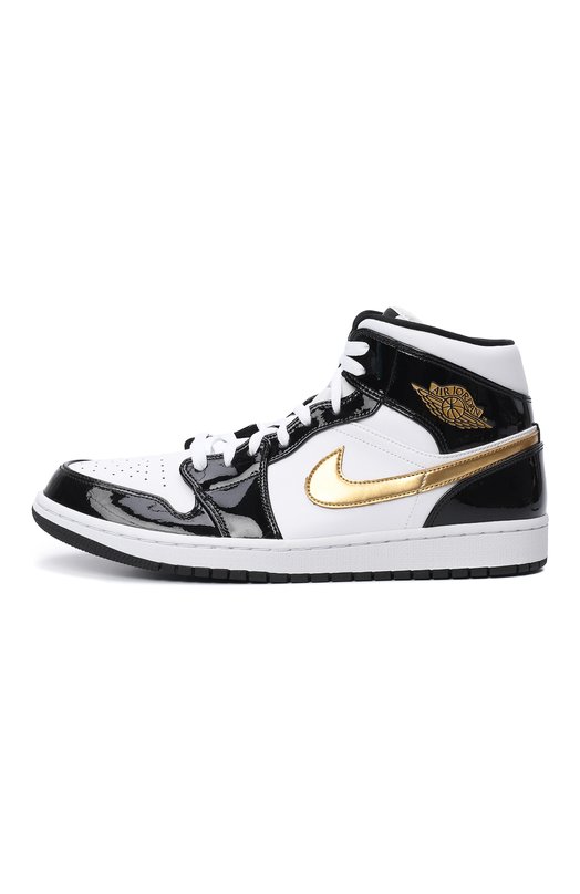 Кеды Air Jordan 1 Mid Patent Black White Gold | Nike | Чёрно-белый - 4