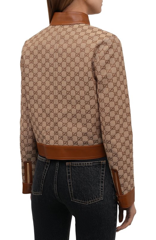 Хлопковая куртка с кожаной отделкой | Gucci | Бежевый - 6