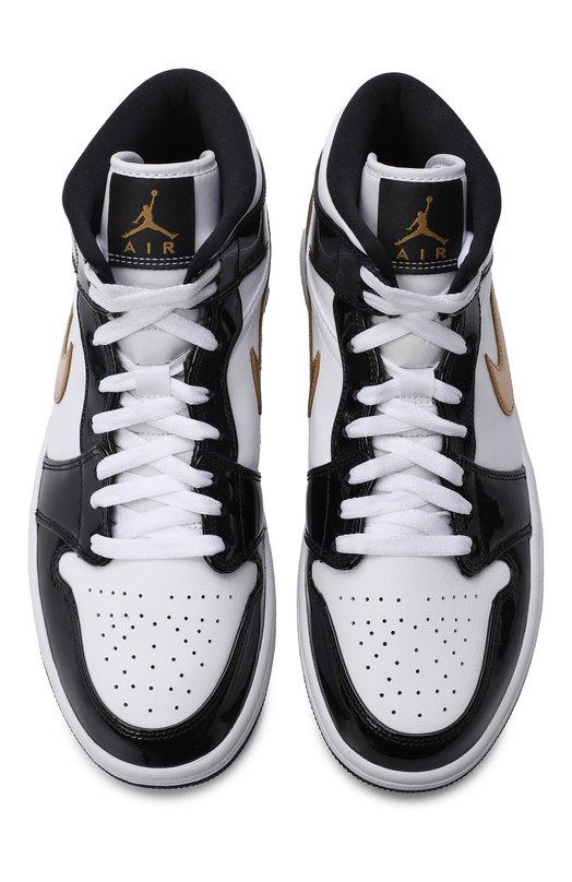Кеды Air Jordan 1 Mid Patent Black White Gold | Nike | Чёрно-белый - 2