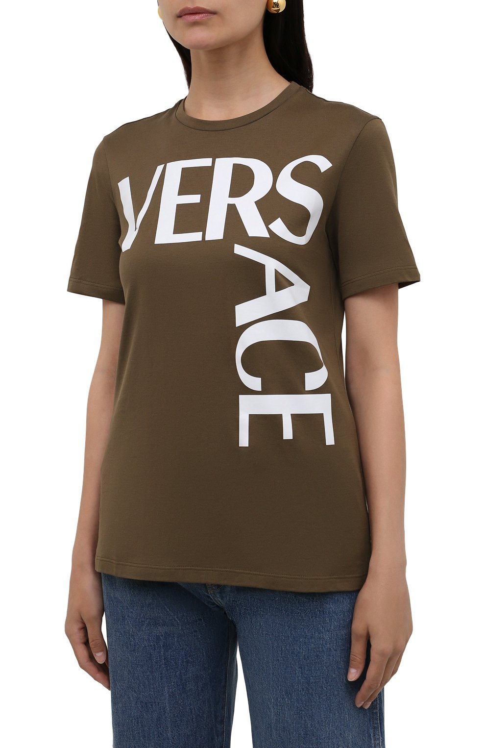 Хлопковая футболка | Versace | Хаки - 5