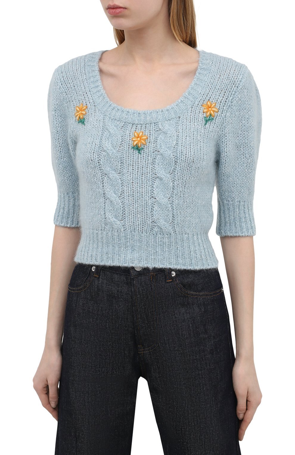 Шерстяной пуловер | Alessandra Rich | Голубой - 5