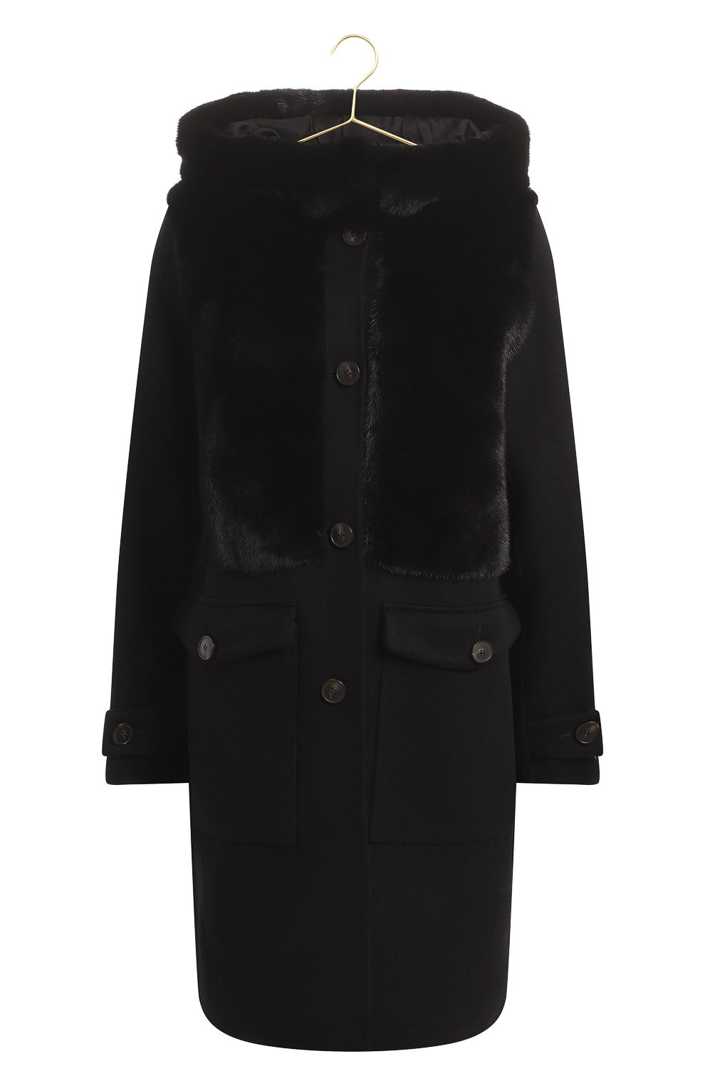 Шерстяное пальто с отделкой из меха норки | Yves Salomon | Чёрный - 1