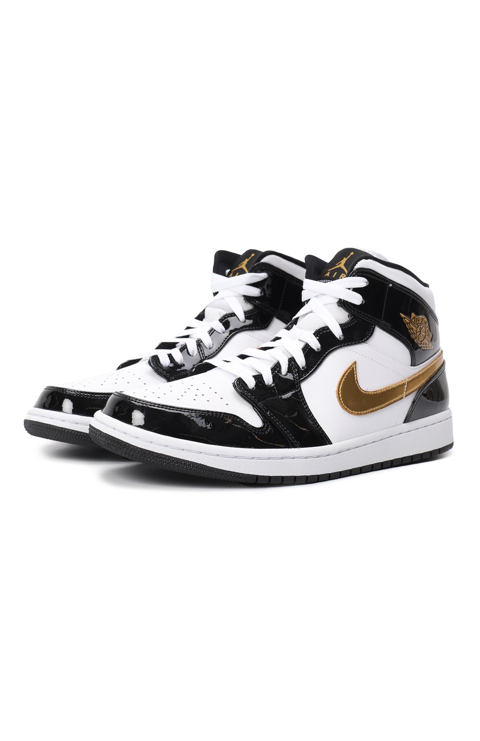 Кеды Air Jordan 1 Mid Patent Black White Gold | Nike | Чёрно-белый - 1