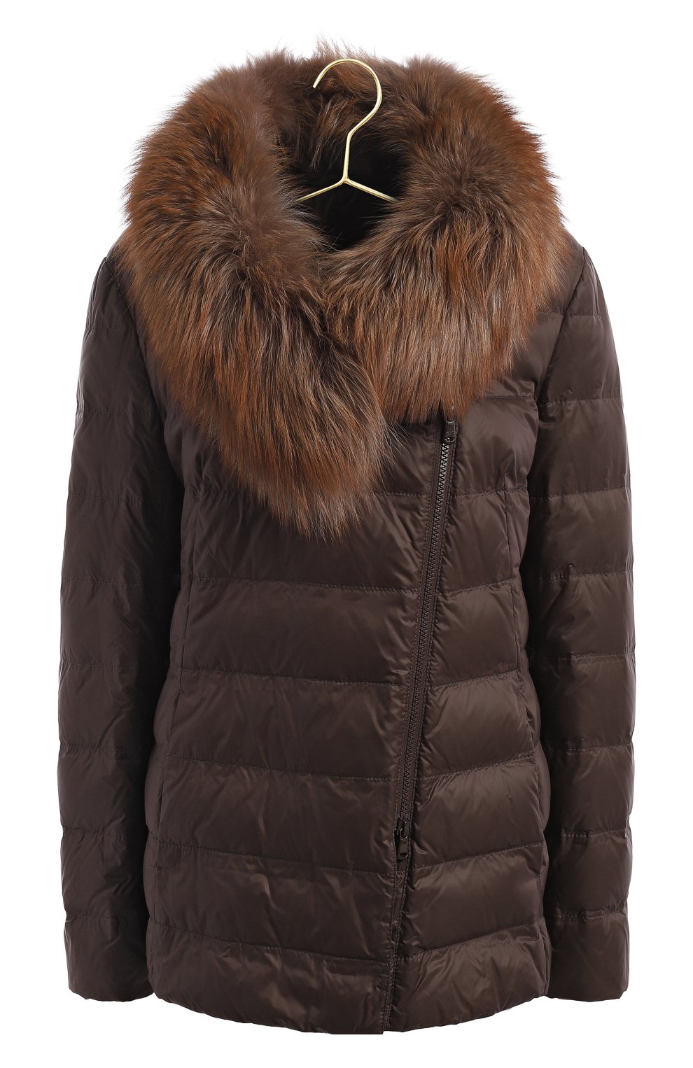 Пуховик с отделкой из меха лисы Brunello Cucinelli, цвет Коричневый ...