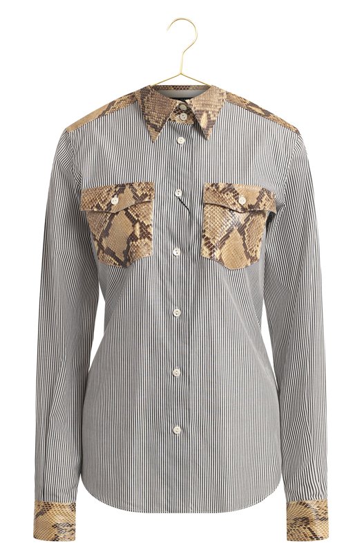 Рубашка с отделкой из кожи питона | Dolce & Gabbana | Серый - 1